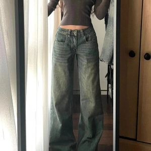 Vintage Washed Wide-Leg Jeans for Y2K Fashion & Grunge Aesthetic Outfits