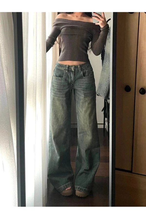 Vintage Washed Wide-Leg Jeans for Y2K Fashion & Grunge Aesthetic Outfits