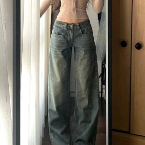 Vintage Washed Wide-Leg Jeans for Y2K Fashion & Grunge Aesthetic Outfits