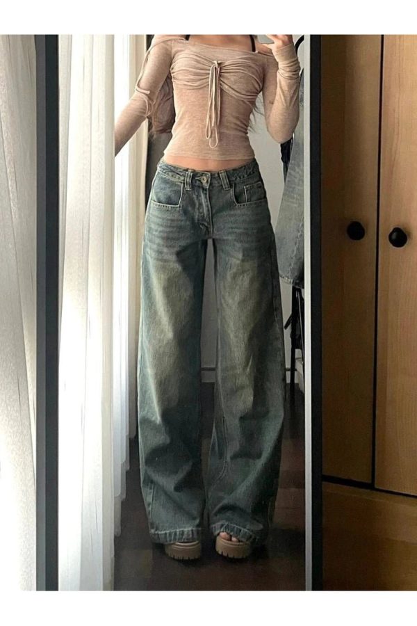 Vintage Washed Wide-Leg Jeans for Y2K Fashion & Grunge Aesthetic Outfits