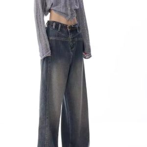 Vintage Washed Wide-Leg Jeans for Y2K Fashion & Grunge Aesthetic Outfits