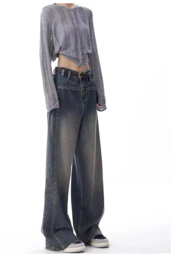 Vintage Washed Wide-Leg Jeans for Y2K Fashion & Grunge Aesthetic Outfits