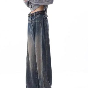 Vintage Washed Wide-Leg Jeans for Y2K Fashion & Grunge Aesthetic Outfits