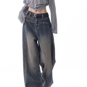 Vintage Washed Wide-Leg Jeans for Y2K Fashion & Grunge Aesthetic Outfits