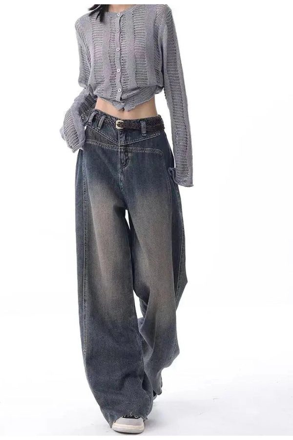 Vintage Washed Wide-Leg Jeans for Y2K Fashion & Grunge Aesthetic Outfits