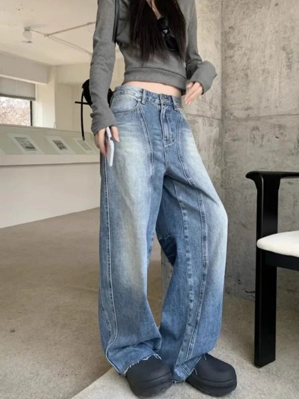 Vintage Washed Wide-Leg Jeans for Y2K Fashion & Grunge Aesthetic Outfits