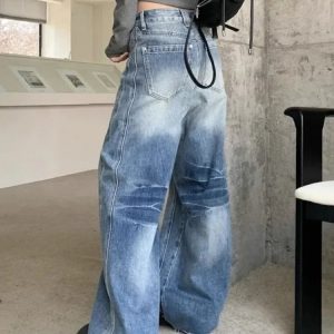 Vintage Washed Wide-Leg Jeans for Y2K Fashion & Grunge Aesthetic Outfits