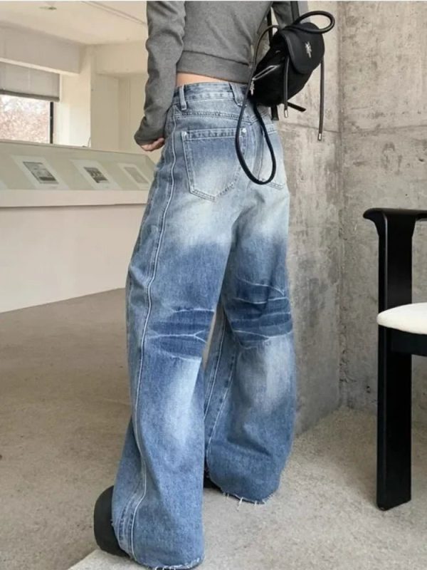 Vintage Washed Wide-Leg Jeans for Y2K Fashion & Grunge Aesthetic Outfits