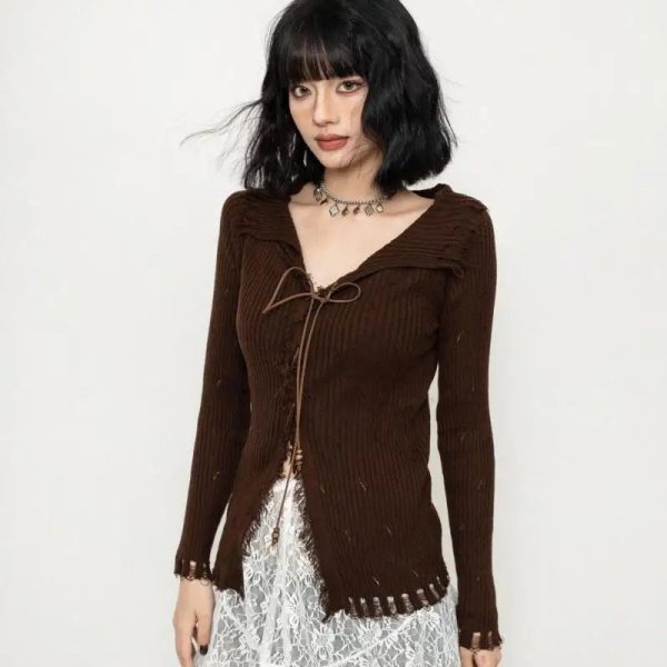 Wanderer Knit Top: Y2K Fashion Essential for Coquette & Grunge Aesthetics