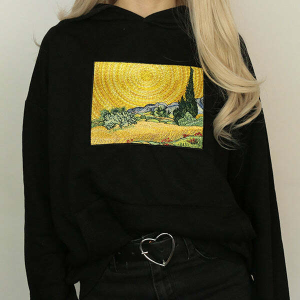 Wheat Field with Cypresses Hoodie - Y2K Aesthetic Grunge & Coquette Style