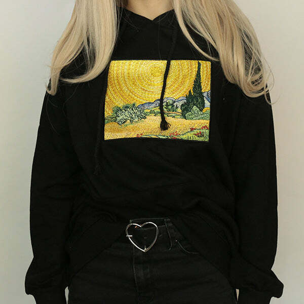 Wheat Field with Cypresses Hoodie - Y2K Aesthetic Grunge & Coquette Style