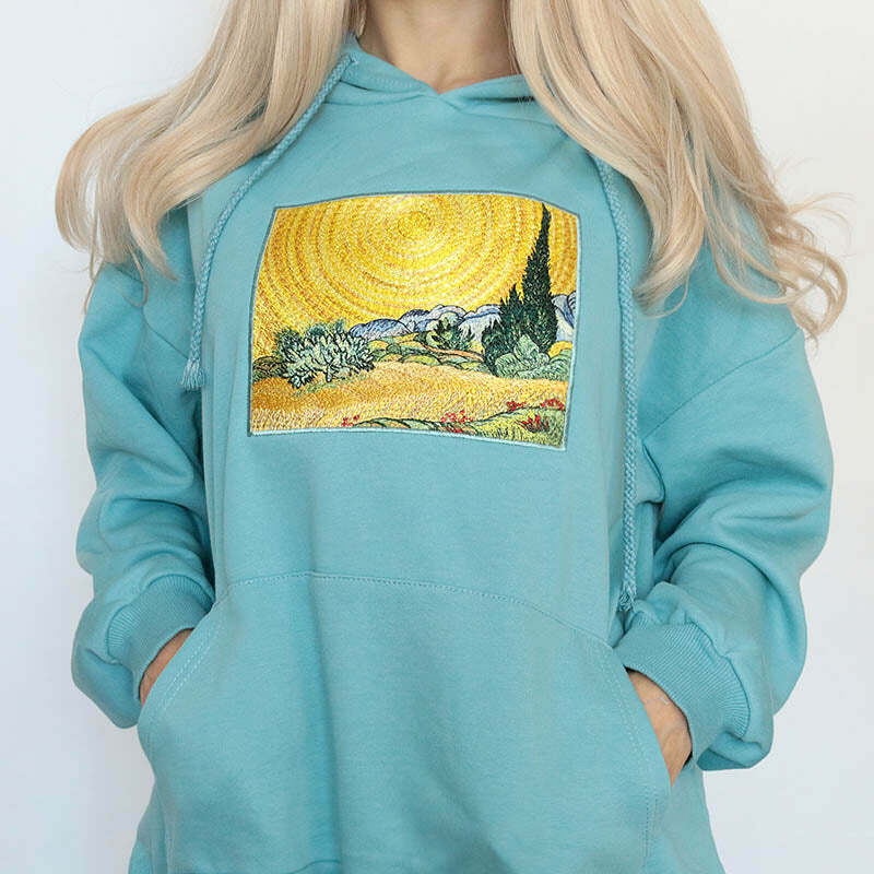 Wheat Field with Cypresses Hoodie - Y2K Aesthetic Grunge & Coquette Style