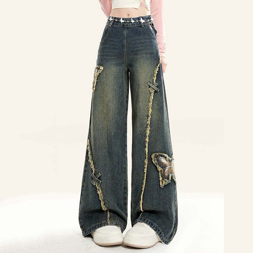 Y2K Aesthetic Butterfly Flared Jeans for Cute & Grunge Outfits