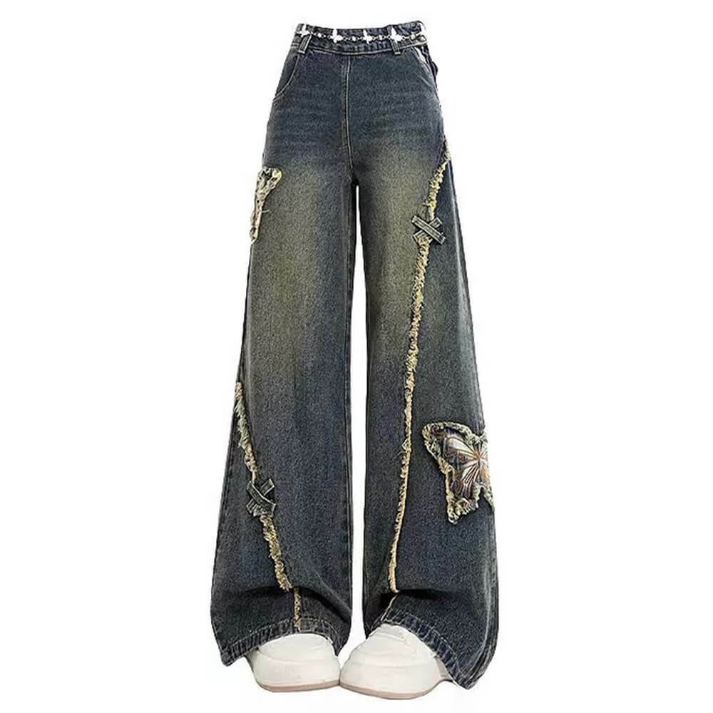 Y2K Aesthetic Butterfly Flared Jeans for Cute & Grunge Outfits