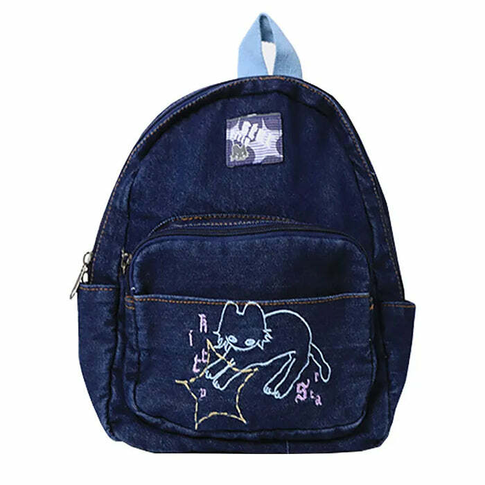 Y2K Aesthetic Denim Backpack for Coquette & Grunge Outfits