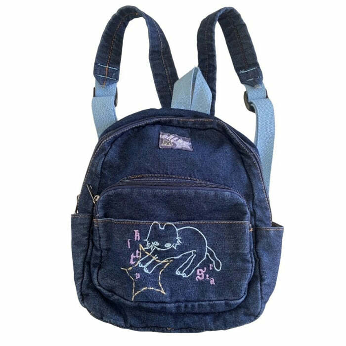 Y2K Aesthetic Denim Backpack for Coquette & Grunge Outfits