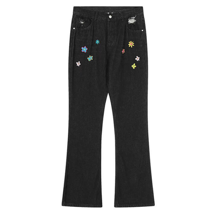 Y2K Aesthetic Flower Embroidery Baggy Jeans for Coquette & Grunge Styles