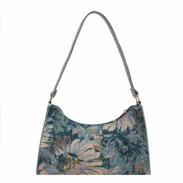 Y2K Aesthetic Flower Oil Painting Baguette Bag for Trendy Outfits