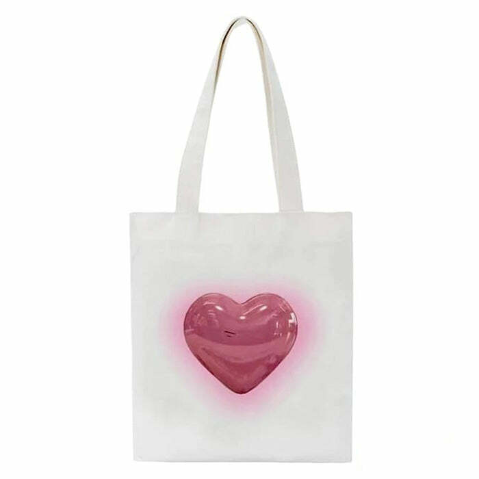 Y2K Aesthetic Heart Tote Bag - Cute Pastel Goth & Grunge Style