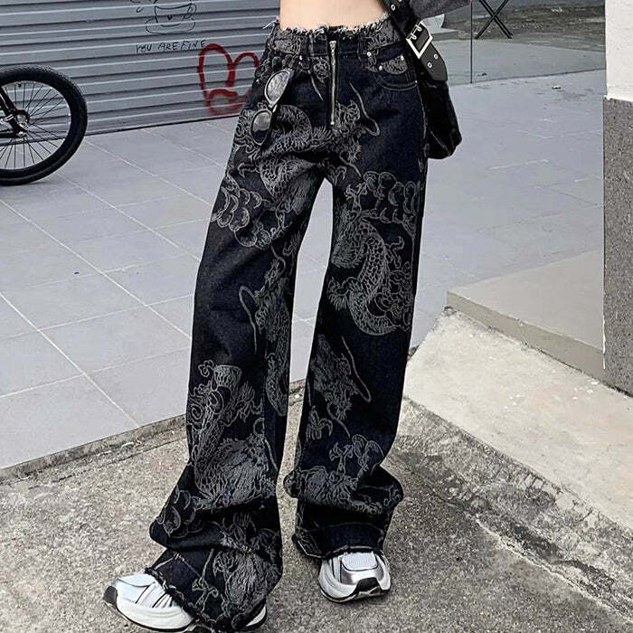 Y2K Aesthetic Japanese Dragon Jeans for Trendy Coquette & Grunge Looks