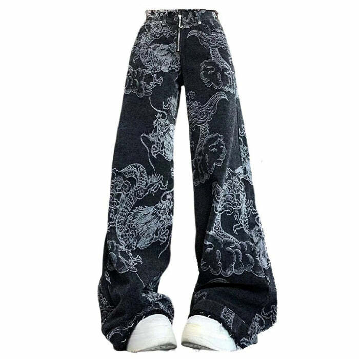 Y2K Aesthetic Japanese Dragon Jeans for Trendy Coquette & Grunge Looks