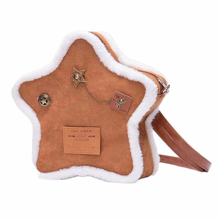 Y2K Aesthetic Sheepskin Star Backpack - Cute Pastel Goth & Grunge Vibes