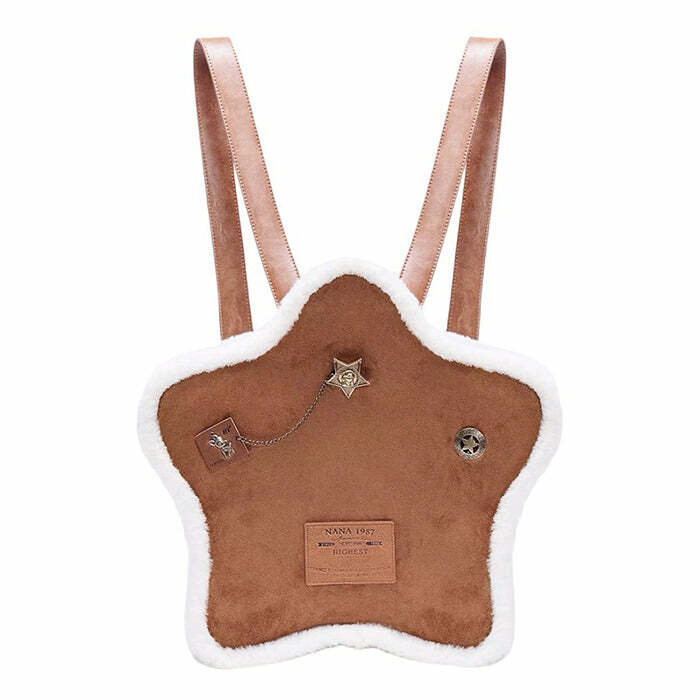 Y2K Aesthetic Sheepskin Star Backpack - Cute Pastel Goth & Grunge Vibes