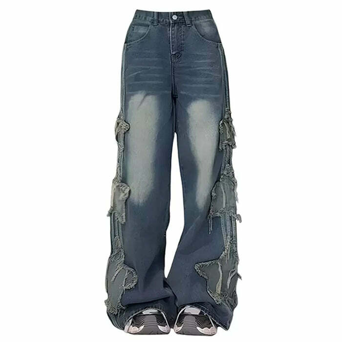 Y2K Aesthetic Side Stripe Star Jeans for Trendy Grunge & Coquette Looks