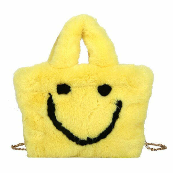 Y2K Aesthetic Smiley Face Fuzzy Handbag for Trendy Outfits