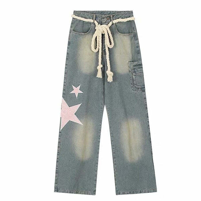 Y2K Aesthetic Star Jeans: Trendy Grunge & Coquette Fashion Must-Have