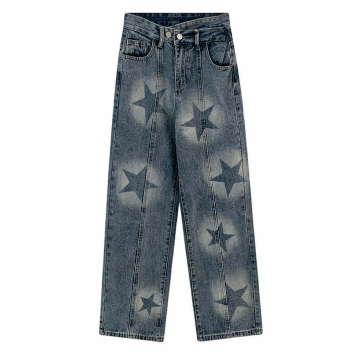 Y2K Aesthetic Star Washed Jeans for Grunge & Coquette Outfits