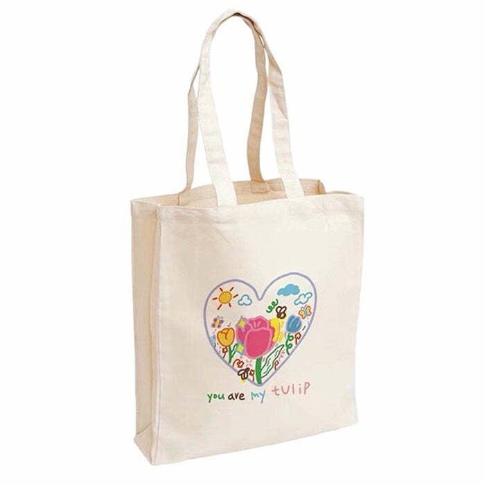 Y2K Aesthetic Tulip Embroidery Tote Bag for Trendy Outfits