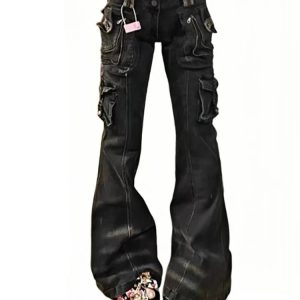 Y2K Aesthetic Utility Cargo Flare Jeans for Trendy Outfits