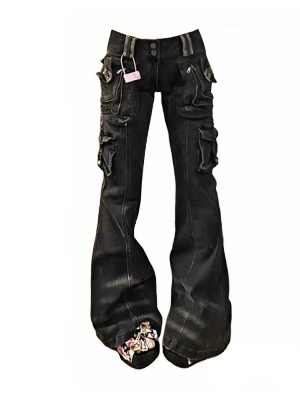 Y2K Aesthetic Utility Cargo Flare Jeans for Trendy Outfits