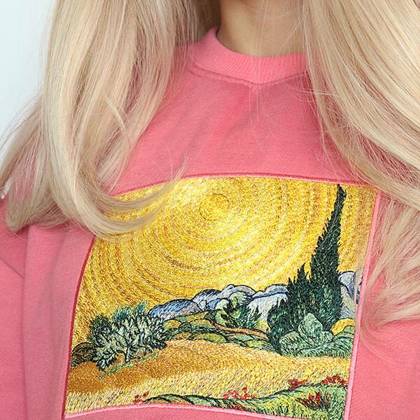 Y2K Aesthetic Wheat Field Cypresses Sweatshirt - Cute Pastel Goth Style