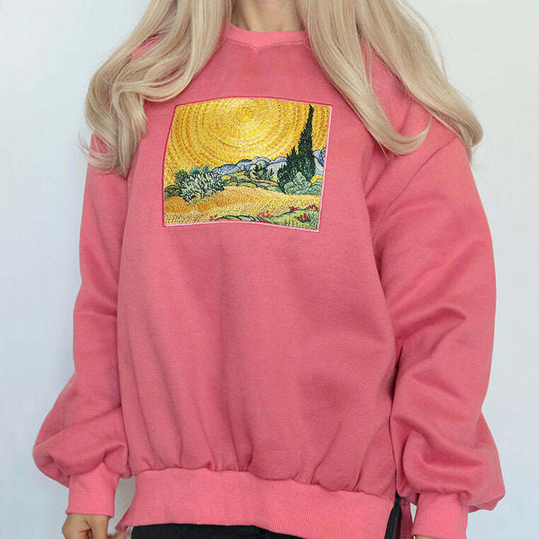 Y2K Aesthetic Wheat Field Cypresses Sweatshirt - Cute Pastel Goth Style