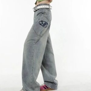 Y2K Baggy Logo Jeans for Coquette & Grunge Aesthetic Outfits