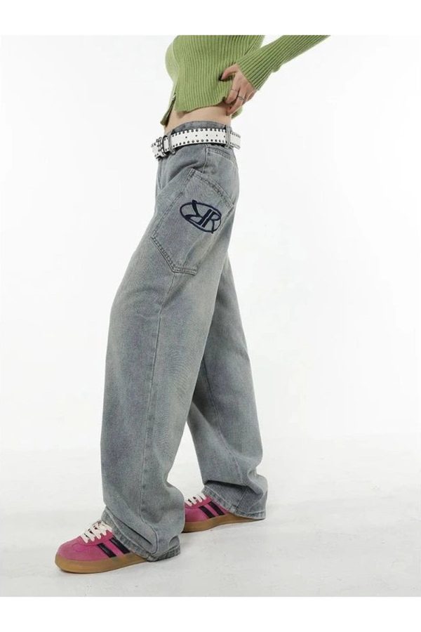 Y2K Baggy Logo Jeans for Coquette & Grunge Aesthetic Outfits