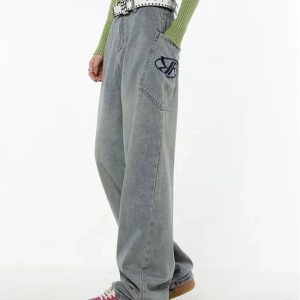 Y2K Baggy Logo Jeans for Coquette & Grunge Aesthetic Outfits