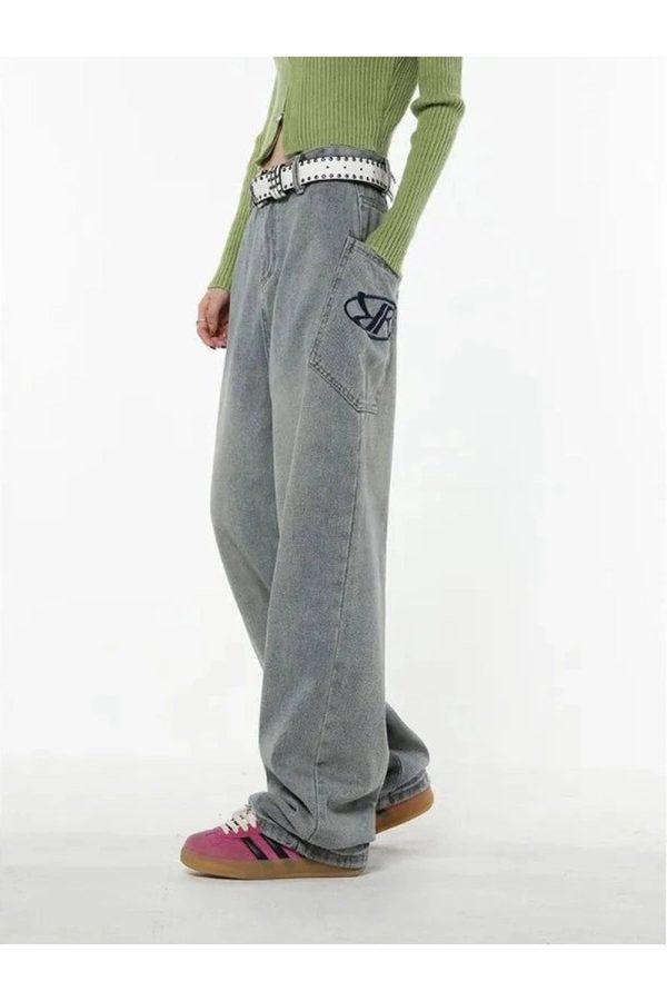 Y2K Baggy Logo Jeans for Coquette & Grunge Aesthetic Outfits