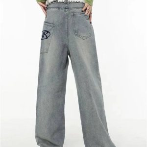 Y2K Baggy Logo Jeans for Coquette & Grunge Aesthetic Outfits