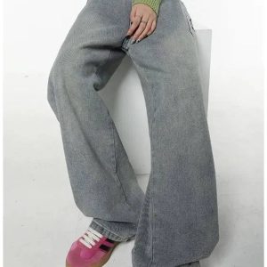 Y2K Baggy Logo Jeans for Coquette & Grunge Aesthetic Outfits