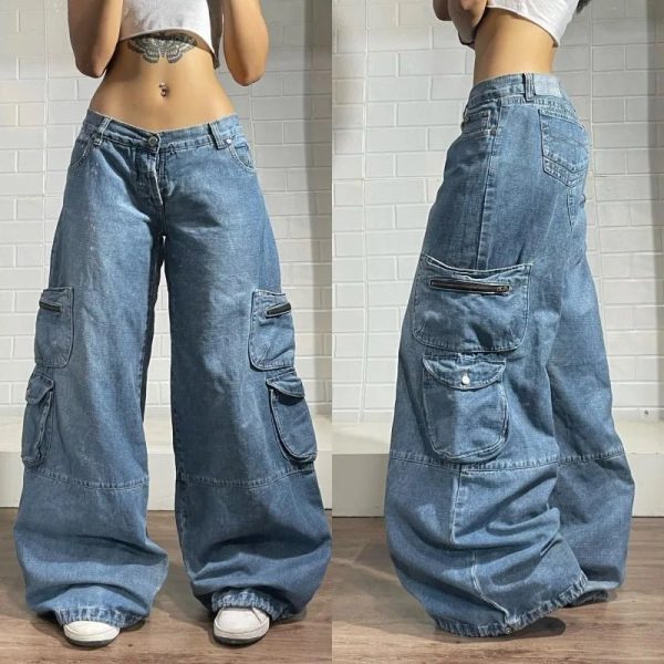 Y2K Baggy Pocket Jeans for Grunge & Coquette Aesthetic Outfits