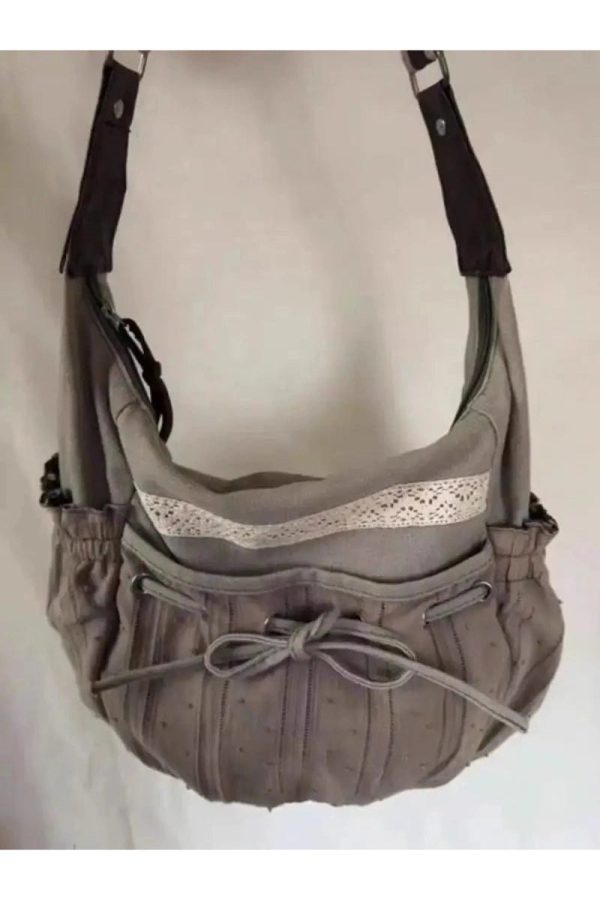 Y2K Boho Lace-Trim Hobo Bag for Coquette & Grunge Aesthetic Outfits