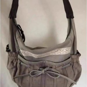 Y2K Boho Lace-Trim Hobo Bag for Coquette & Grunge Aesthetic Outfits