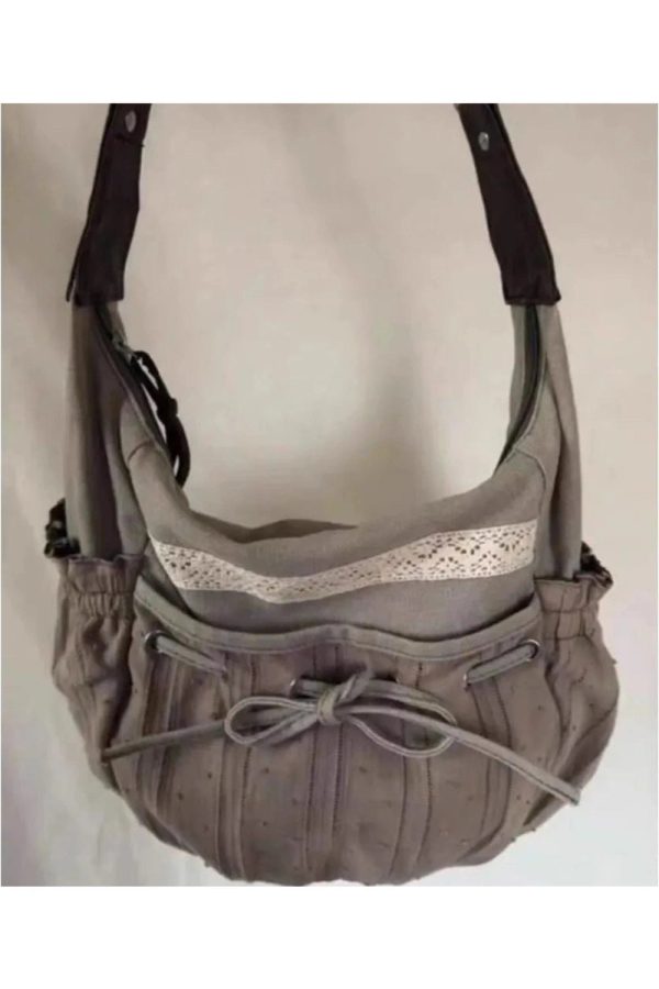 Y2K Boho Lace-Trim Hobo Bag for Coquette & Grunge Aesthetic Outfits