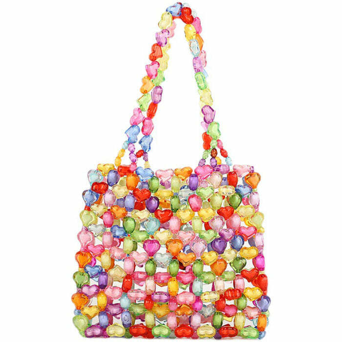 Y2K Candy Hearts Beaded Handbag - Cute Pastel Goth Aesthetic Accessory