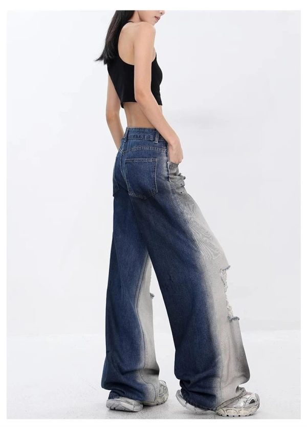 Y2K Fashion Ashen Ruin Distressed Jeans for Grunge & Coquette Aesthetic