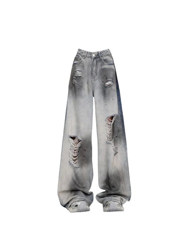 Y2K Fashion Ashen Ruin Distressed Jeans for Grunge & Coquette Aesthetic