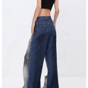 Y2K Fashion Ashen Ruin Distressed Jeans for Grunge & Coquette Aesthetic